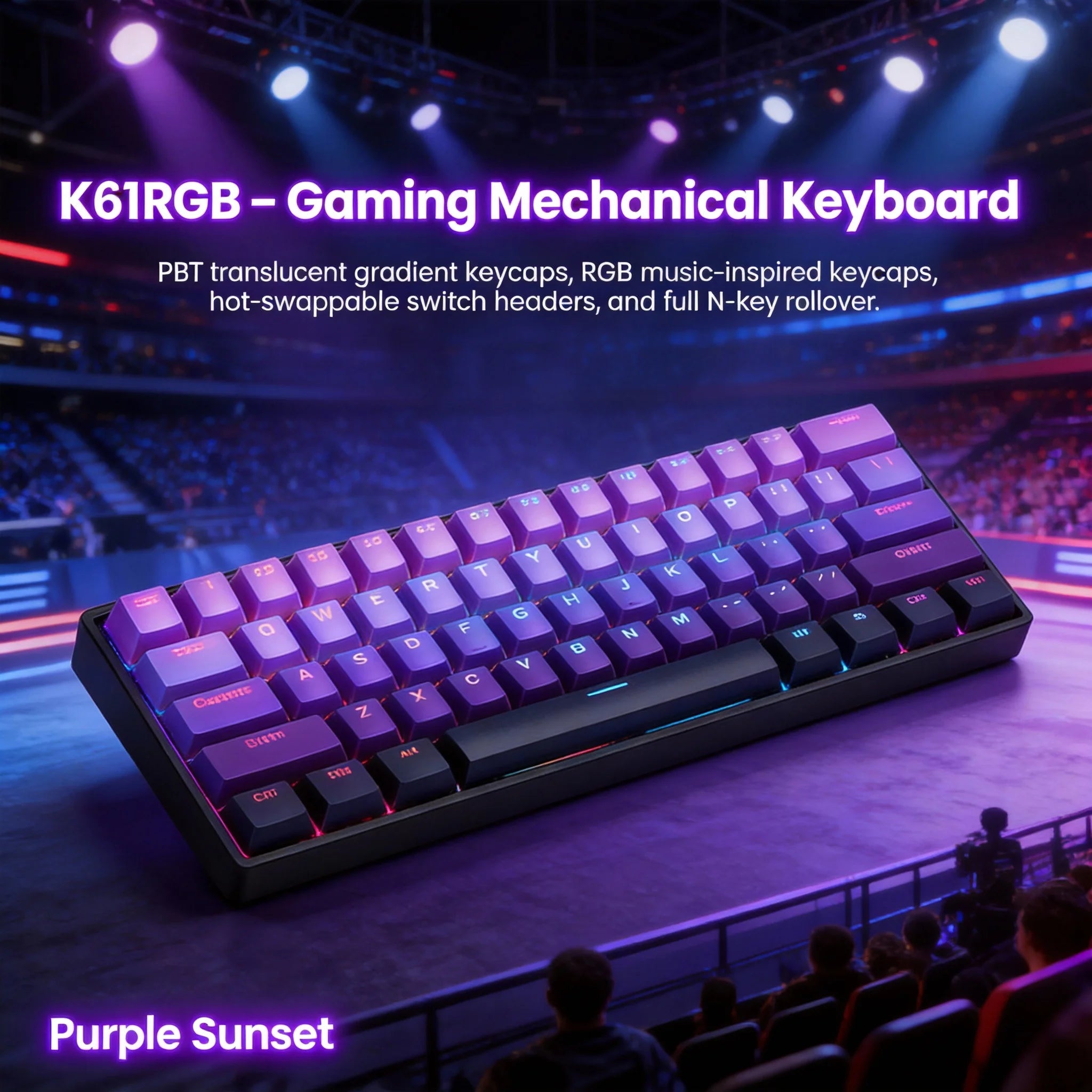 Mechanical keyboard  Wired Gradient 60% keyboard RGB Backlit 61 Keys gaming accessories Mini Layout for PC/Laptop