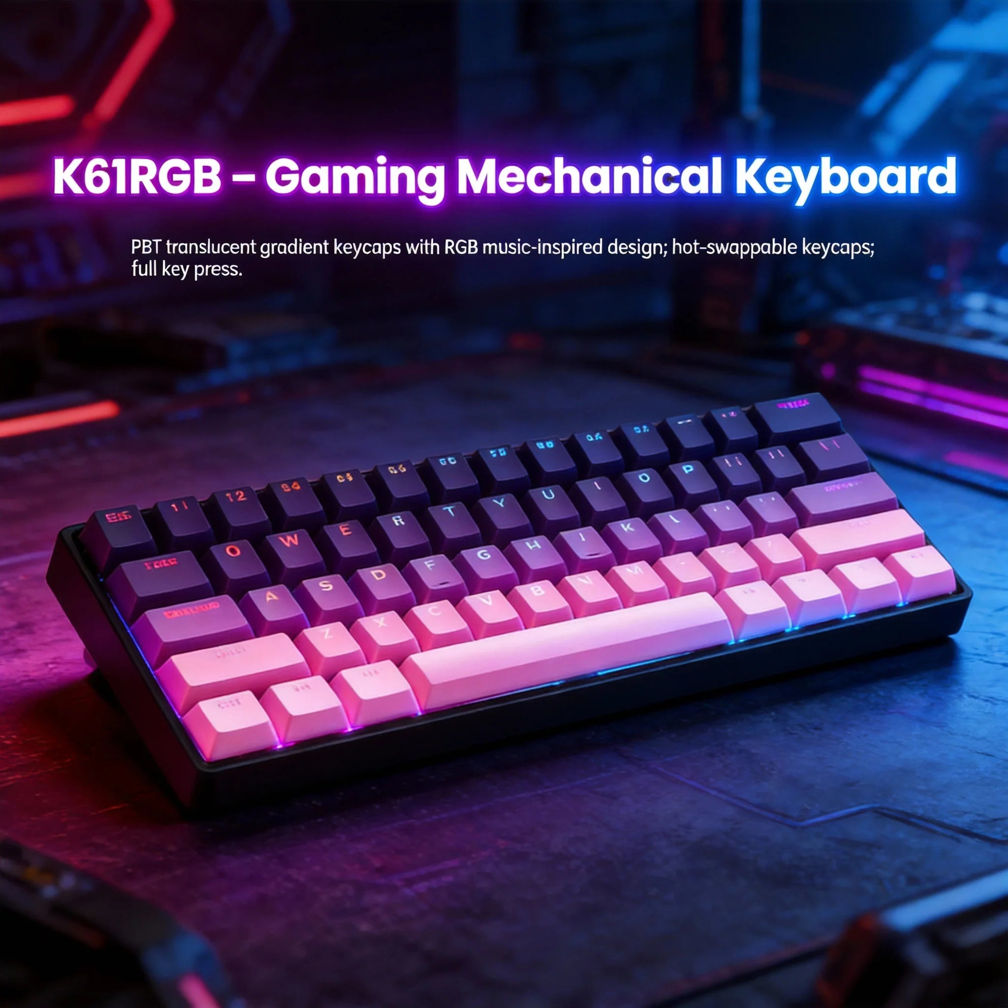 Mechanical keyboard  Wired Gradient 60% keyboard RGB Backlit 61 Keys gaming accessories Mini Layout for PC/Laptop