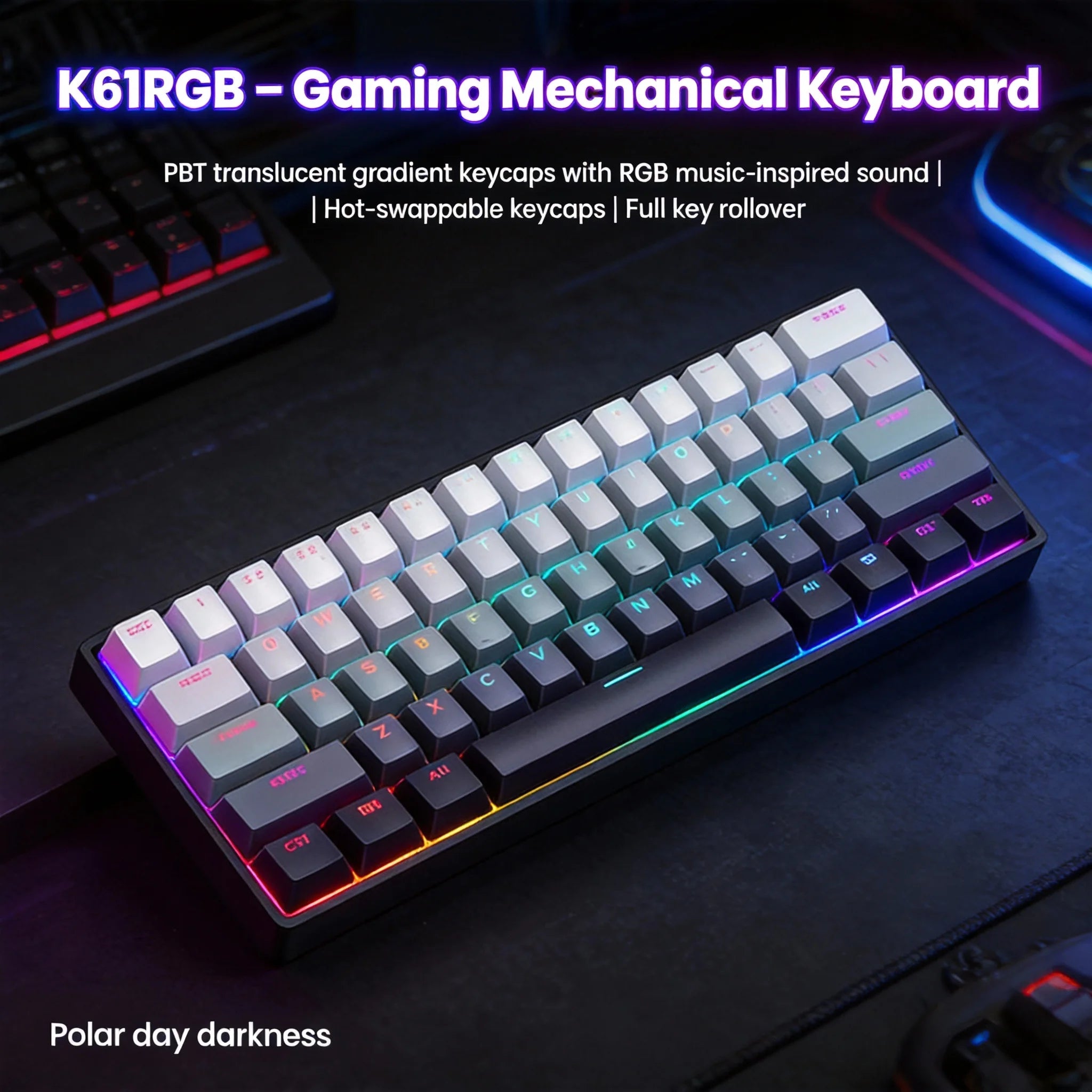 Mechanical keyboard  Wired Gradient 60% keyboard RGB Backlit 61 Keys gaming accessories Mini Layout for PC/Laptop