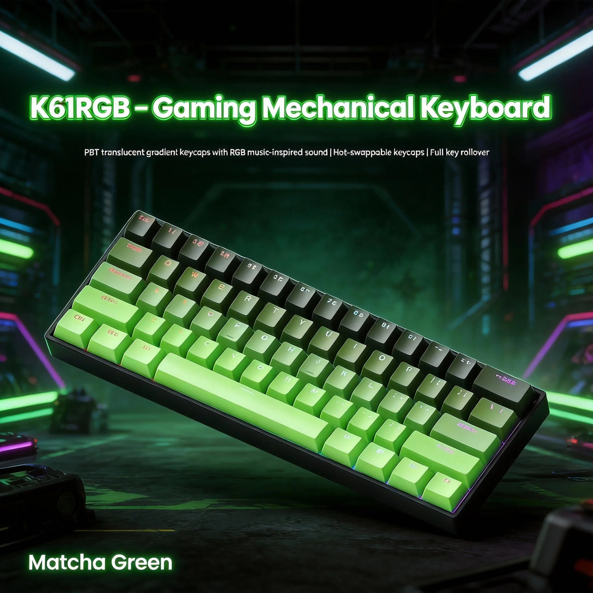 Mechanical keyboard  Wired Gradient 60% keyboard RGB Backlit 61 Keys gaming accessories Mini Layout for PC/Laptop