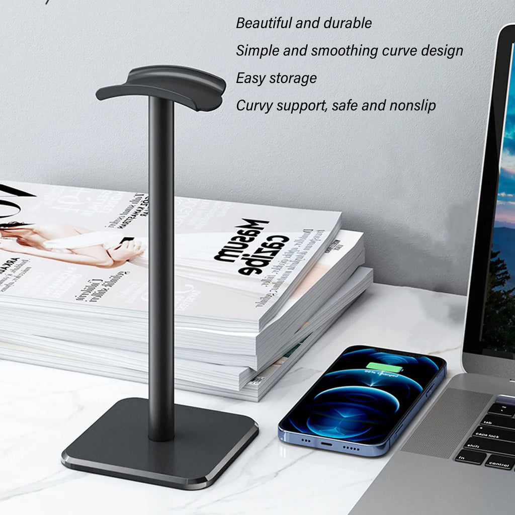 Headphone Stand Rounded Corner Anti Slip Base TPU Tray Sturdy Metal Bar Headset Holder for Home Gaming Office